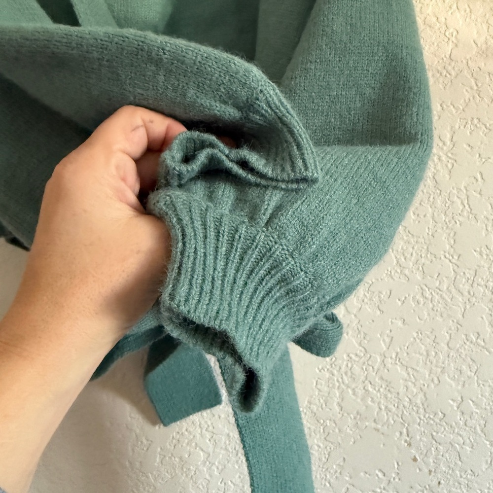 Dusty Teal Wrap Sweater - Picture 9 of 17